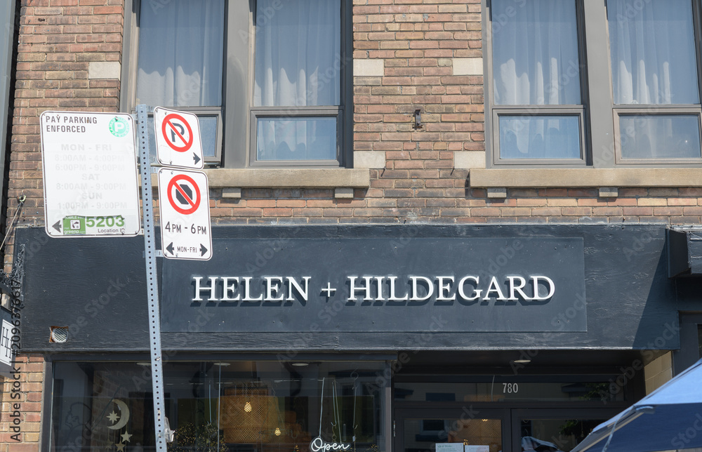 Obraz premium exterior building facade and sign of HELEN + HILDEGARD, a tea store, located at 780 St Clair Av W, Toronto