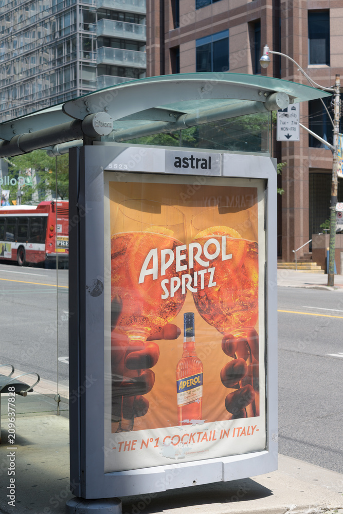 Obraz premium OOH transit shelter advertising poster for Aperol Spritz (Italian bitters) in Toronto
