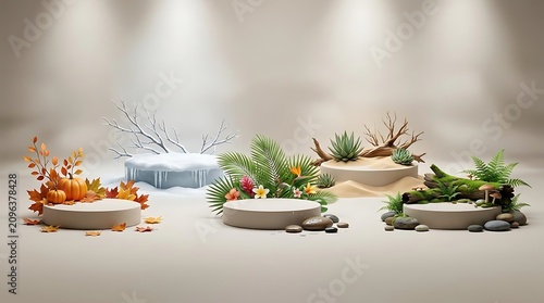 Minimalist studio display with seasonal natural elements
