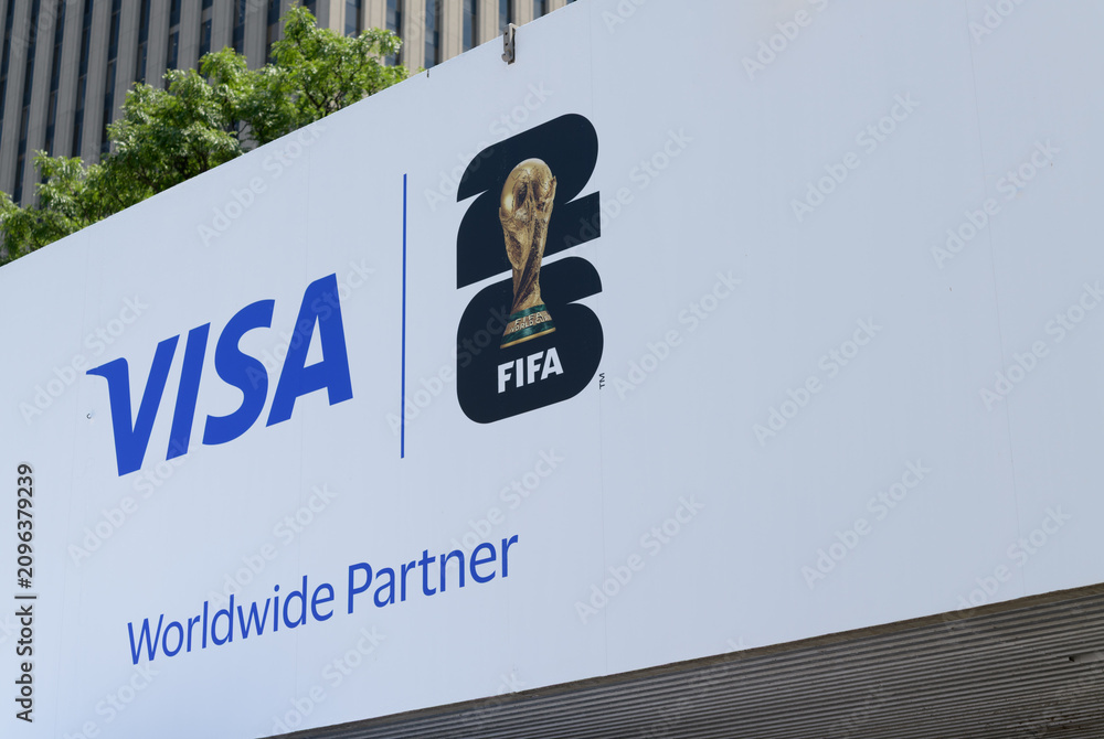 Fototapeta premium brand banner for VISA Worldwide Partner of the FIFA World Cup 26 soccer tournament in the host city, Toronto (Nathan Phillips Square)