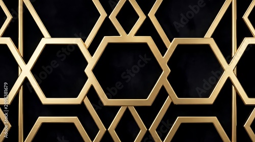 Intricate geometric pattern abstract background metallic gold on black