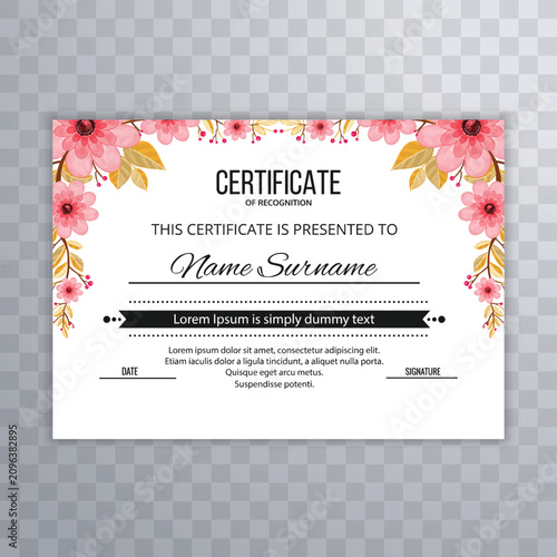 Photography Elegant floral certificate card design