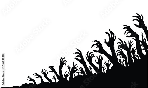 фотографія Creepy zombie hands rising from the ground silhouette Halloween vector illustrat