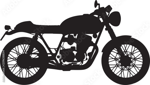 Fotografie Minimalist Black Silhouette Vector Icon of a Classic Vintage Cafe Racer Motorcycle Side View
