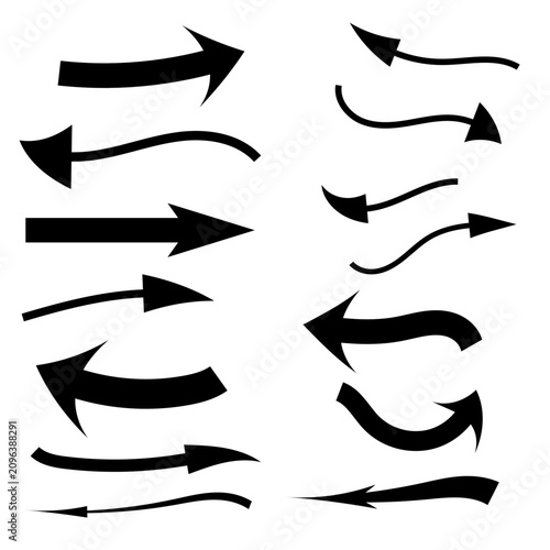 Black Hand Drawn Curved Arrow Vector Set for Design Elements