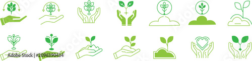 Photos hands holding plant icon signs