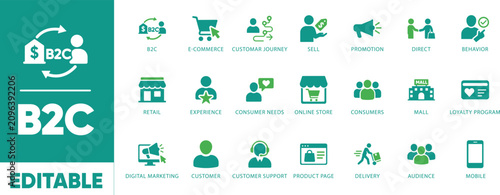 Photography B2C e-commerce and retail vector icon set