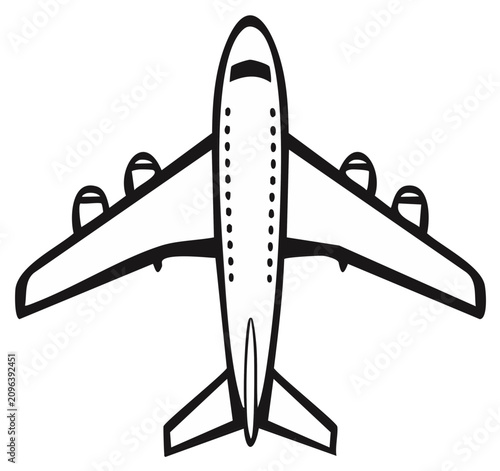 Illustrated Airplane Top View Outline Design For Transportation Travel Concepts