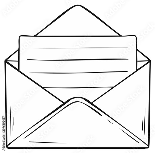 Hand drawn outline of an open envelope revealing a blank letter or message.