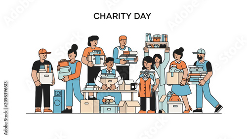 People volunteer to collect donations for a helpful cause sharing resources to support community needs symbolizing generosity and caring for others with thoughtful giving and communal support in