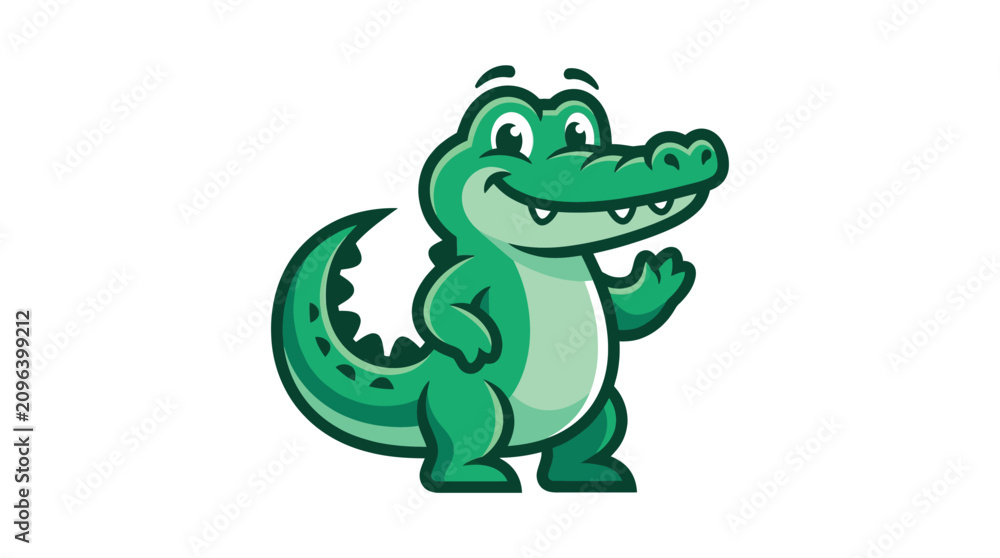 Fototapeta premium Friendly green crocodile mascot character standing upright.