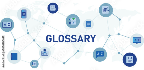 Photos Glossary Concept with Global Knowledge Network Dictionary Translation and Termin