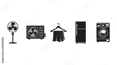 Icons for laundry and cooling home utility devices.