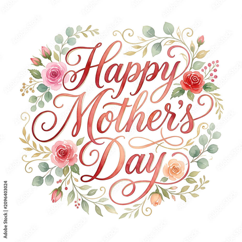 Fototapeta premium Happy mother's day floral decorative banner isolated on white background