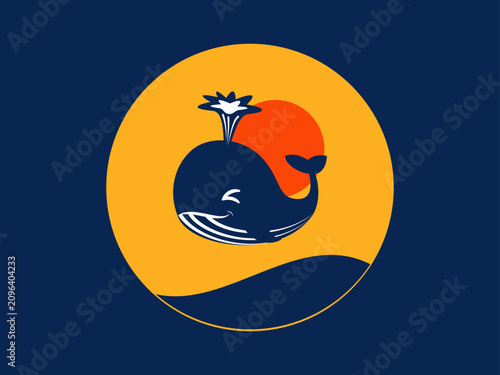 Cute Whale Fly Over the Ocean flat design