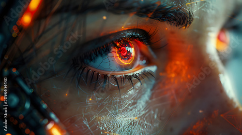 High-Detail 3D Render of Futuristic Robot with Red Eye and Chrome Textures, Dark Sci-Fi Portrait, Realistic Lighting
