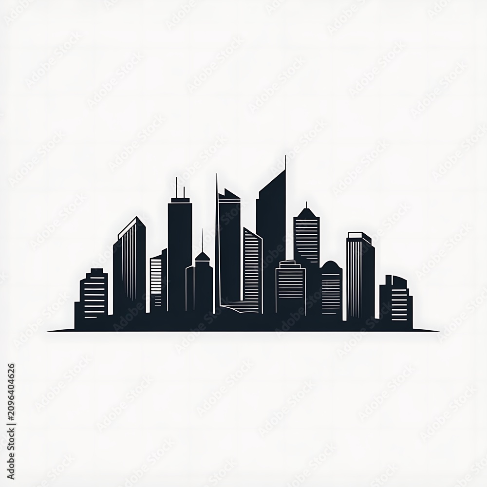 Obraz premium Modern city skyline with skyscrapers silhouette isolated on white background