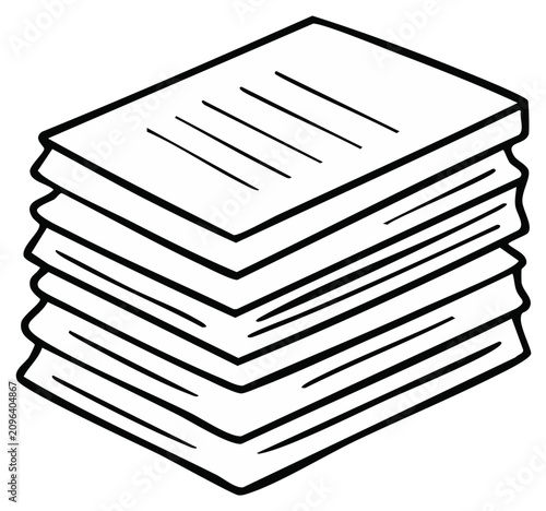 Hand Drawn Stack of Lined Paper Sheets Isolated Illustration