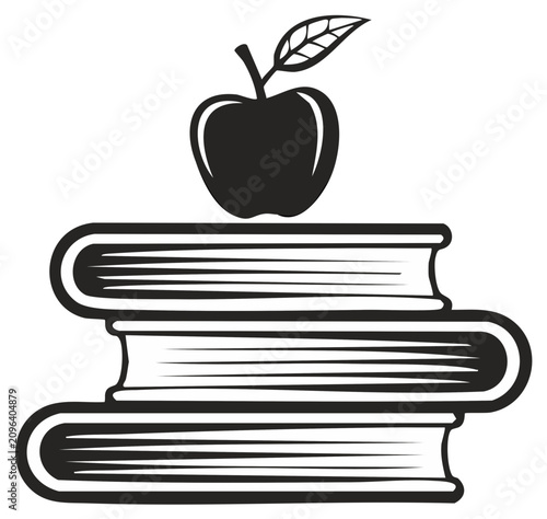 Stack of Books with an Apple on Top Classic Education Symbol and Knowledge Concept