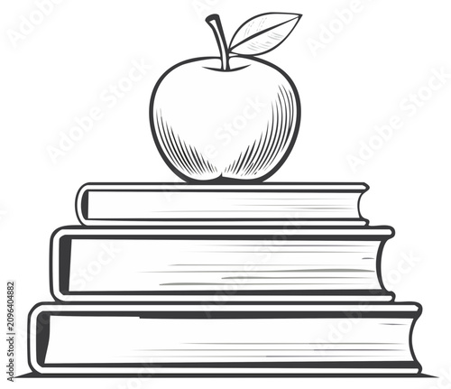 Classic Illustration of an Apple Resting on a Stack of Books