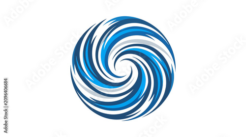 Blue and white circular vortex swirl motion graphic.