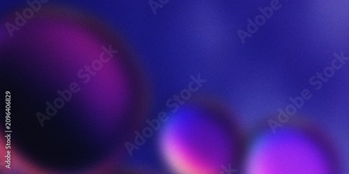 Abstract Blue Background with Glowing Purple Orbs, Trendy Grainy Film Noise Texture Backdrop for Cyberpunk Tech Branding, Multipurpose Modern Banner Graphic Design