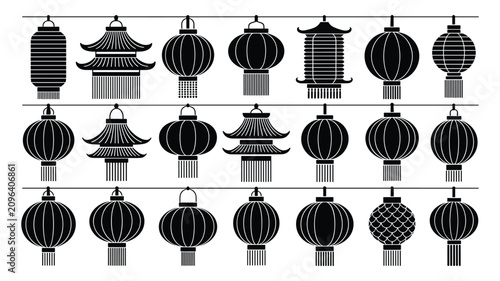 Konstfotografi Black and white of various lamps and light fixtures chandelier pendant