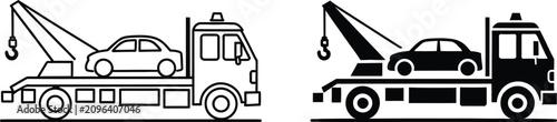 Schilderij op canvas Tow truck carrying broken car profile vector illustration