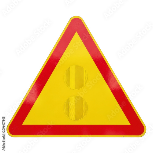 Warning road sign, triangular caution sign, yellow and red hazard symbol, traffic warning icon