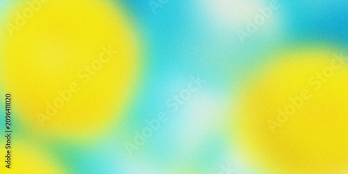 Abstract Vibrant Yellow and Cyan Blue Grainy Background with Glowing Orbs, Trendy Lo-fi Film Noise Texture Gradient Backdrop for Summer Marketing, Multipurpose Banner Design