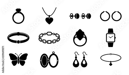 Fotografie Elegant Jewelry Icons Set, Precious Accessories Collection, Luxury Gemstone Ring