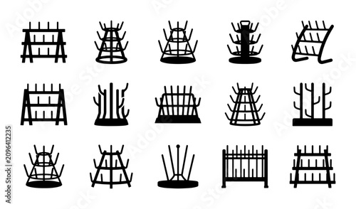 Obraz na płótnie Bottle Drying Racks Collection, Vintage Industrial Style, Kitchenware Storage Ic