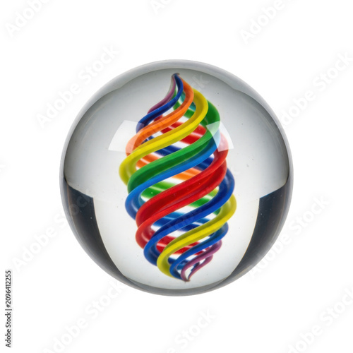 Colorful spiral design, rainbow swirl pattern, shiny sphere, abstract background