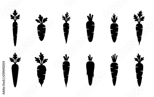 Carrot Icons Set, Root Vegetable Silhouettes, Fresh Organic Produce Vector Graphics, Healthy Food Elements Collection