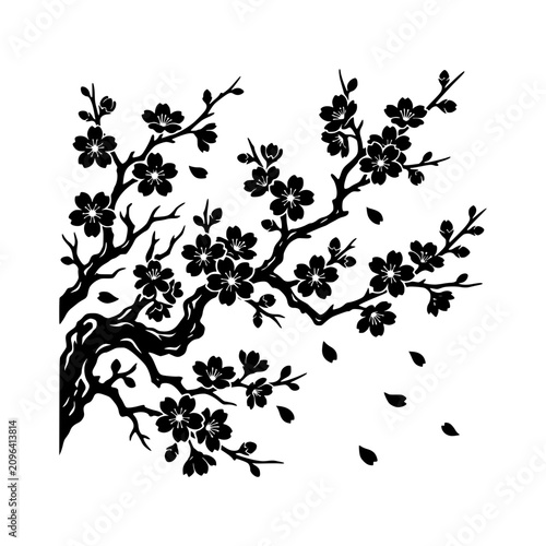 Branching cherry blossom tree silhouette illustration