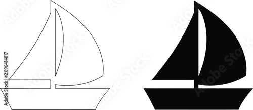Canvastavla Sailboat icon set with simple black line art and solid silhouette style illustrations for nautical themed design projects