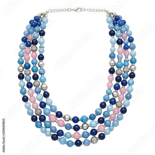 Multilayer blue, pink, silver beaded necklace, fashion jewelry, accessory
