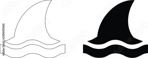 Valokuva Shark fin outline in water, representing danger, ocean predator, or marine life often associated with thrilling adventures