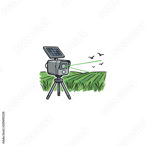 фотографія Detailed Solar Powered Bird Deterrent Laser Device With Solar Panel On Tripod In