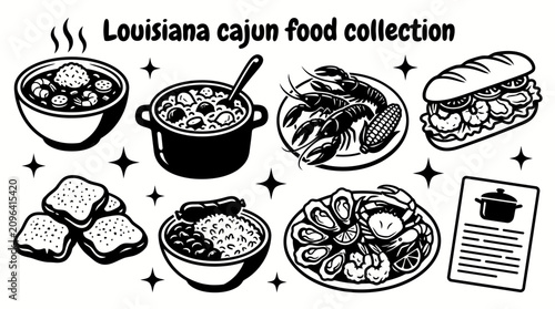 Obraz na plátne louisiana cajun cuisine featuring gumbo jambalaya crawfish po boy beignets red b