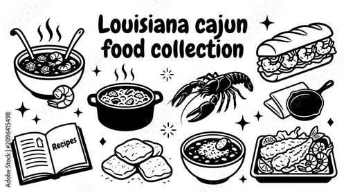 Quadro su tela louisiana cajun cuisine featuring gumbo jambalaya crawfish po boy beignets red b