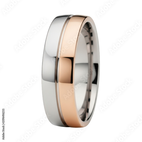 Silver and rose gold wedding band, two-tone metal ring, shiny engagement ring, couple's jewelry