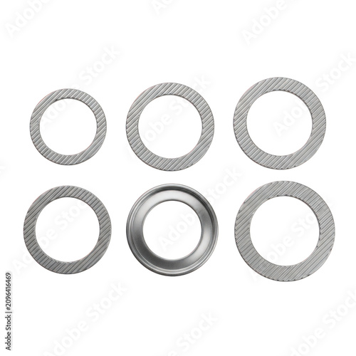 Metal washers, steel rings, hardware components, industrial parts, assorted sizes