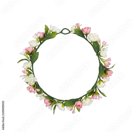 Floral Wreath, Pink White Flowers, Green Leaves, Wedding Decor, Party Frame