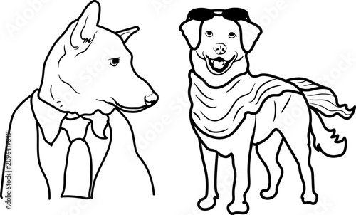 Stylish Dog in scarf and sunglasses fashion cartoon sketch vector illustration