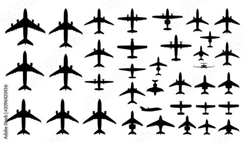 Fotografía Commercial Airplane and Aviation Aircraft Silhouette Collection Featuring Passen