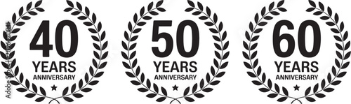 Quadro em tela Anniversary laurel wreath logo set for 40, 50 and 60 years featuring elegant com