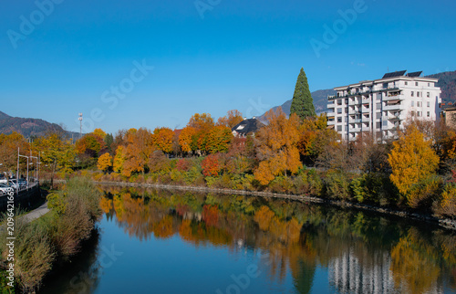 Villach city with the scenic Drava River, Austria