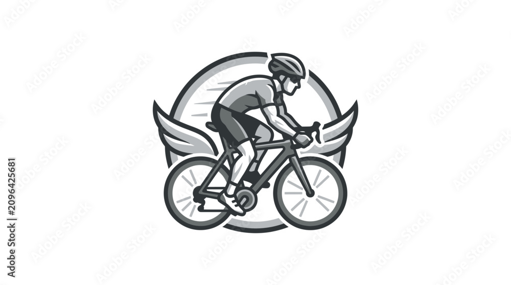 Fototapeta premium Circular winged cyclist logo for high performance.