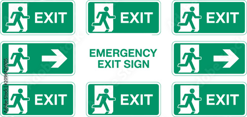Fotografie Emergency evacuation directions inside the building safety sign set featuring em